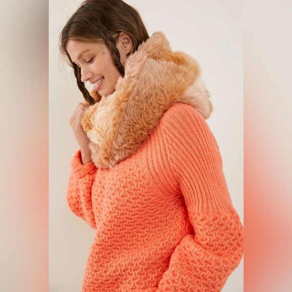 Anthropologie Renata Ombre Faux Fur Cowl Scarf in Neutral Pink Rose NWOT - Picture 3 of 7